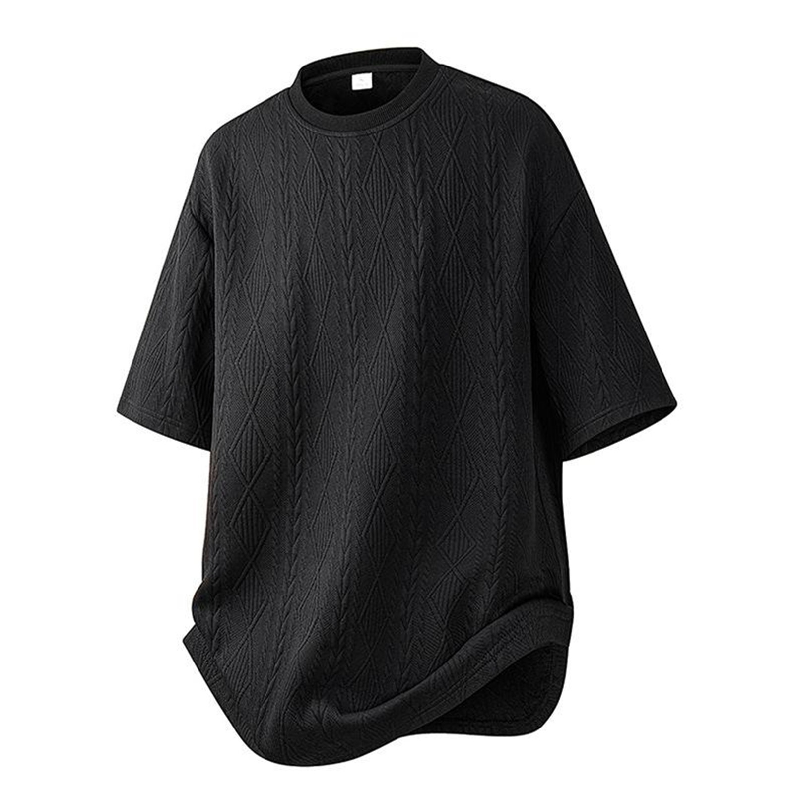 thumbnail image 1 of Camisetas informales para hombre: manga corta, cuello redondo, rayas, estilo jacquard único para el verano, cómodas y elegantes., 1 of 7